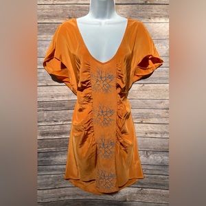 Green Ford orange 100% silk cocktail dress size M